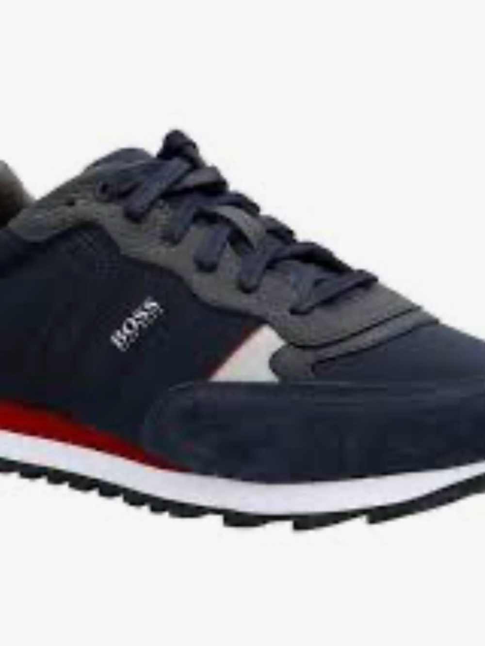 Boss Men's Navy and Gray Low-Top Sneaker with Red Accent